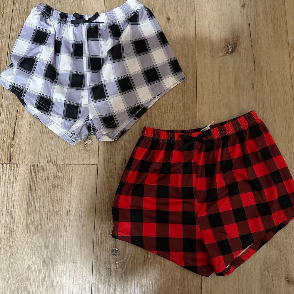 SHEIN Black and Red Plaid Athletic Shorts